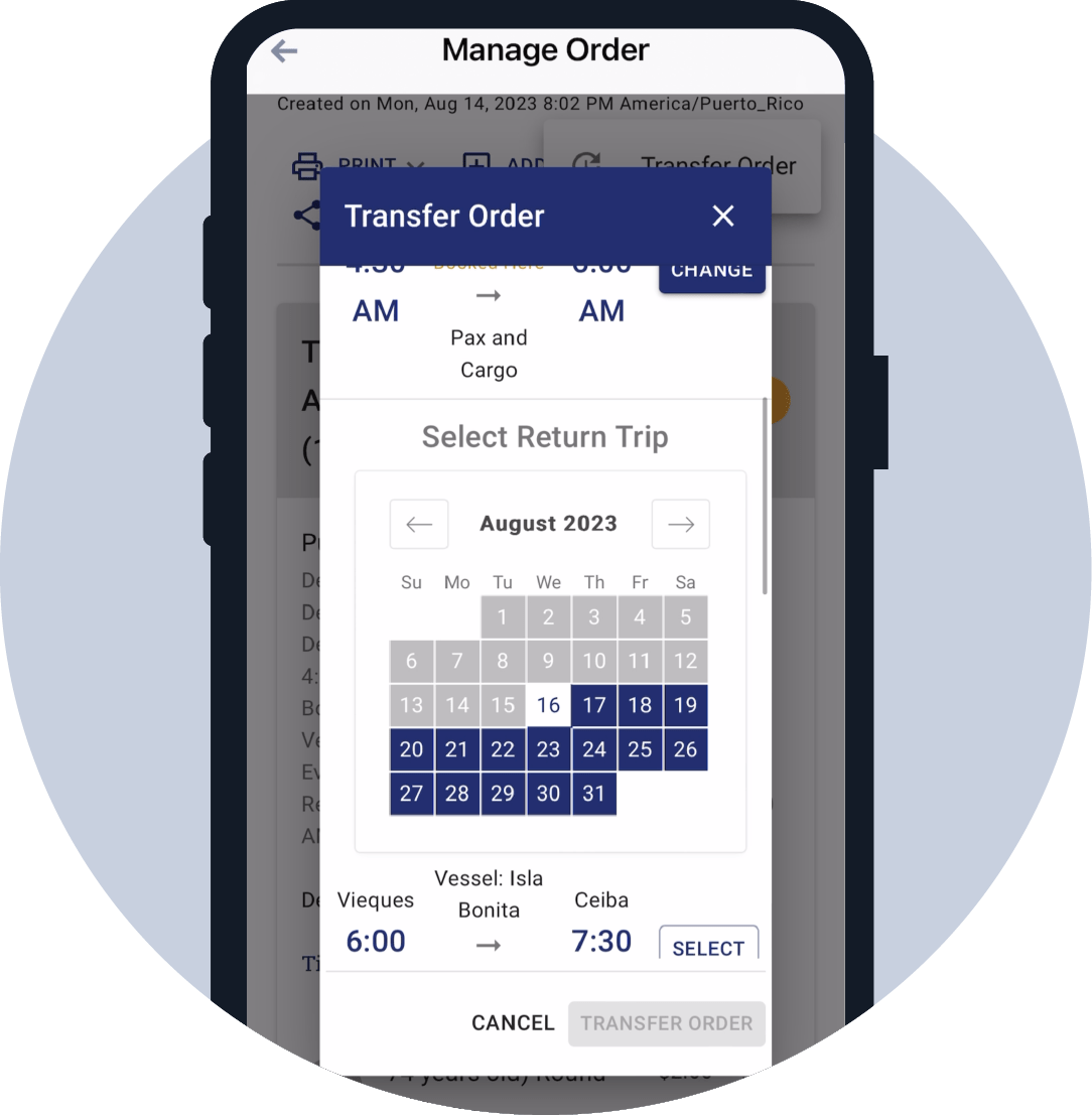 How to transfer a ticket Puerto Rico Ferry anchored by Hornblower